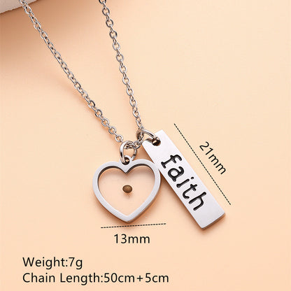 Stainless Steel Heart-shaped Faith Mustard Seed Necklace