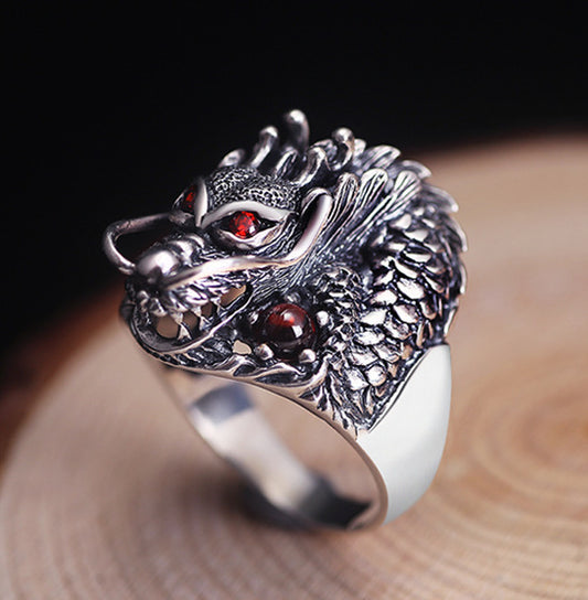 Vintage Thai Silver Dragon Head  Domineering Men's Ring