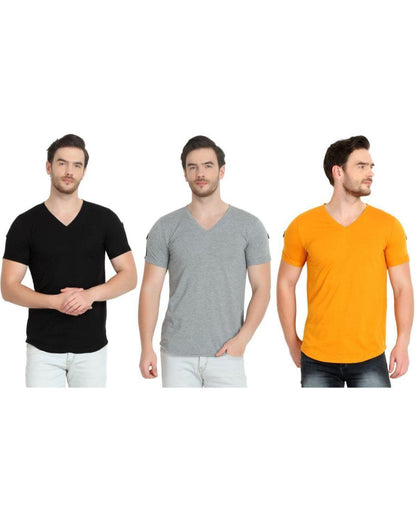 OS Cotton Blend Solid Half Sleeves Stylish Neck Mens T-Shirt Pack Of 3 PRODUCT CODE (OS0005557)