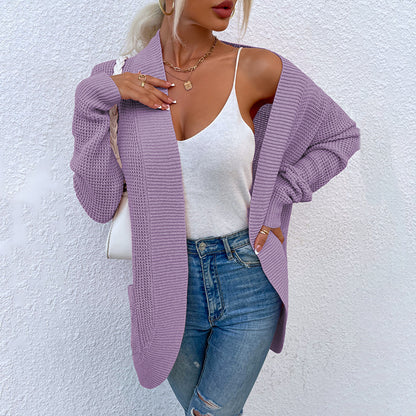 Women's Knitted Sweater Hem Curved Pocket Sweater Women's Jacket