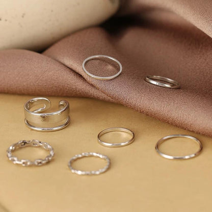 Silver Plated Trending Ring Set For Women (7 Pcs) PRODUCT CODE (OS0006722)