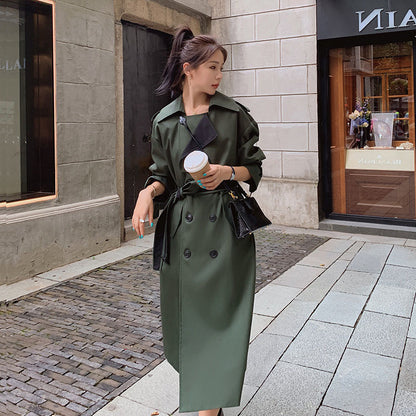 Loose Mid-length Retro Coat Army Green Double-breasted Trench Coat