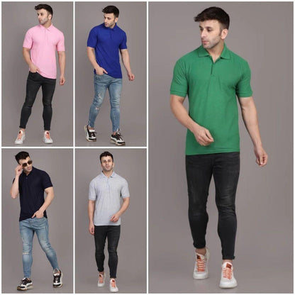 OS Men's Pack Of 5 Half Sleeves Polo Neck T-shirt PRODUCT CODE (OS0005545)