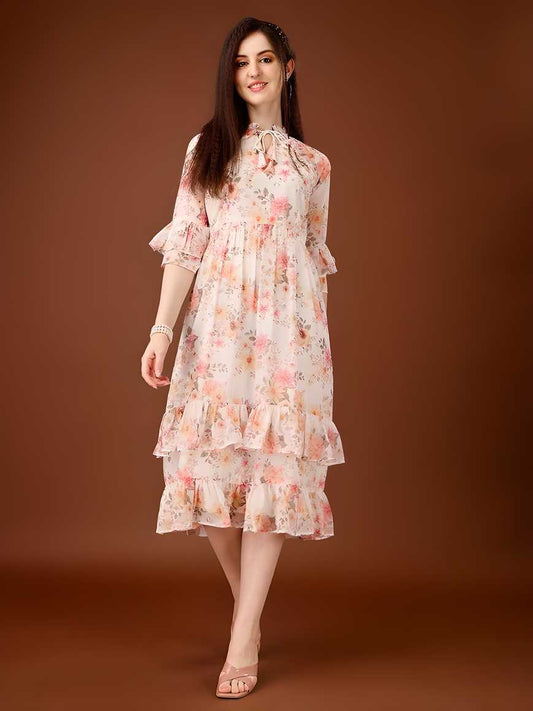 OS Plus Size Women's Georgette Floral Print Flared Midi Dress PRODUCT CODE (OS0010029)