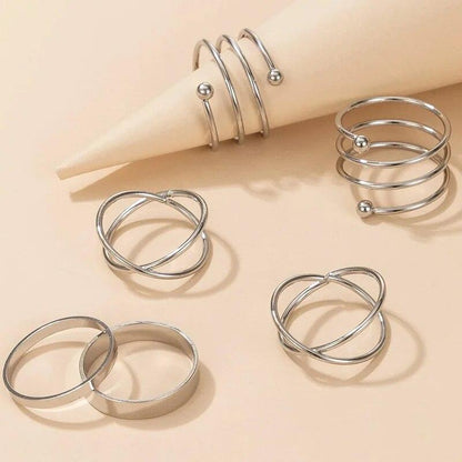 Silver Color Round Hollow Geometric Fashion Cross Twist Open Ring Set Joint (6Pcs) PRODUCT CODE (OS0006725)