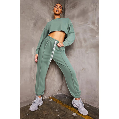 Two-piece Long-sleeved Short Top And Trousers Sports Suit