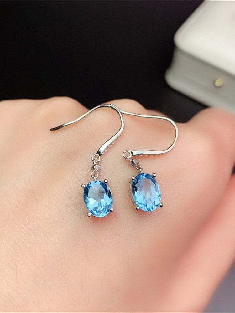 Fashion Natural Aquamarine Topaz Ear Hook Earrings