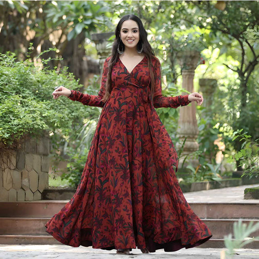 OS Plus Size Women's Georgette Floral Print Flared Gown PRODUCT CODE (OS0010015)