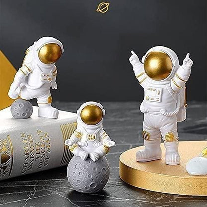 OS Astronaut Spaceman Statue Ornament Home Office Desktop Figurine Decors Set of 3 - Golden PRODUCT CODE (OS0004516)