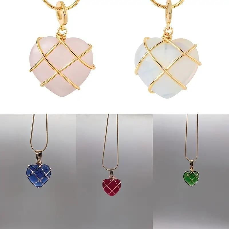 Fashion Metal Wrapped Love Heart Crystal Stone Pendant PRODUCT CODE (OS0006889)