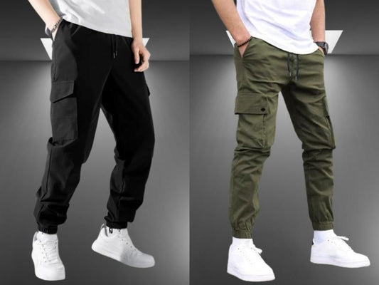 OS Men's Flap Pocket Drawstring Black Jogger Combo Pant PRODUCT CODE(OS0008451)