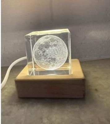 OS 3D Crystal Cube Moon with LED Night Lamp PRODUCT CODE (OS0004782)