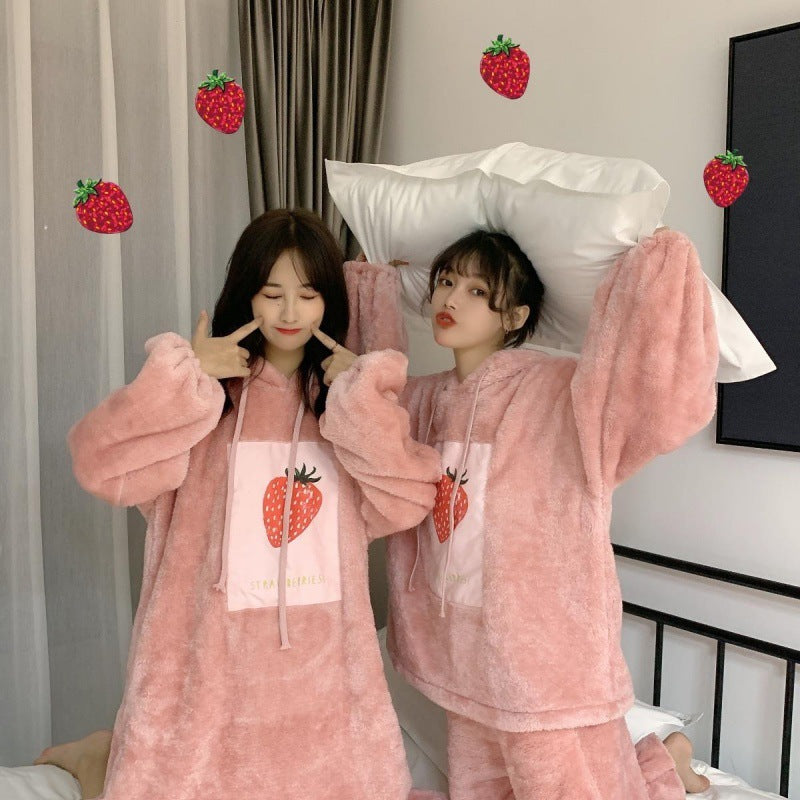 Cute Hooded Pajamas Women Fall And Winter Loose Can Be Worn Outside