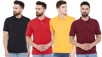 OS Cotton Blend Solid Half Sleeves Mens Polo T-Shirt Pack Of 4 PRODUCT CODE (OS0005508)