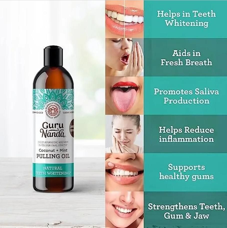 OS Guru Nanda Coconut & Mint Teeth Whitening Oil with Tongue Scraper 237ml PRODUCT CODE (OS0001204)