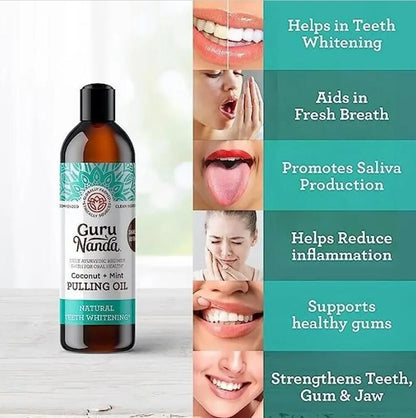 OS Guru Nanda Coconut & Mint Teeth Whitening Oil with Tongue Scraper 237ml PRODUCT CODE (OS0001204)