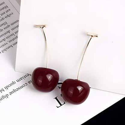 3D Red Cherry Drop Earrings Cute Fruit Gold Dangle Earrings PRODUCT CODE (OS0006898)