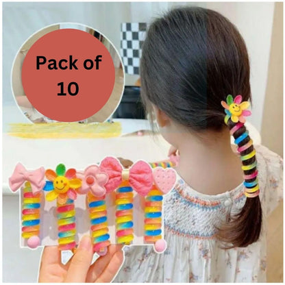 OS Girl Curly Bands Ponytail Holder Colorful Elastic Spiral Hair Bands for kids (10pcs) PRODUCT CODE (OS0001138)