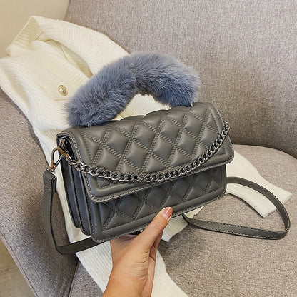 Retro All-match Rhomboid Fur Hand Carry Small Square Bag