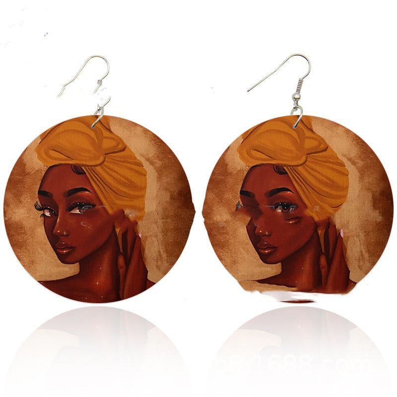 Exaggerated African Wooden Earrings Pattern Series Double-sided Printing