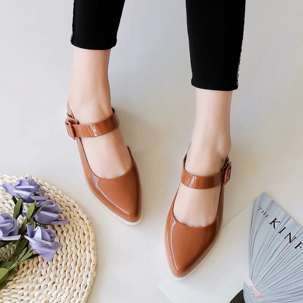 Pointed Toe Color-block Buckle Flat Women's Shoes