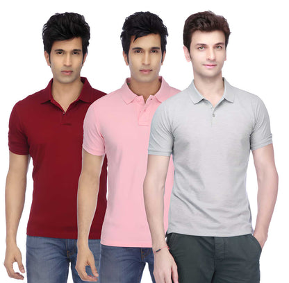 OS Poly Cotton Solid Half Sleeves Mens Polo T-shirt (Pack of 3) PRODUCT CODE (OS0005552)