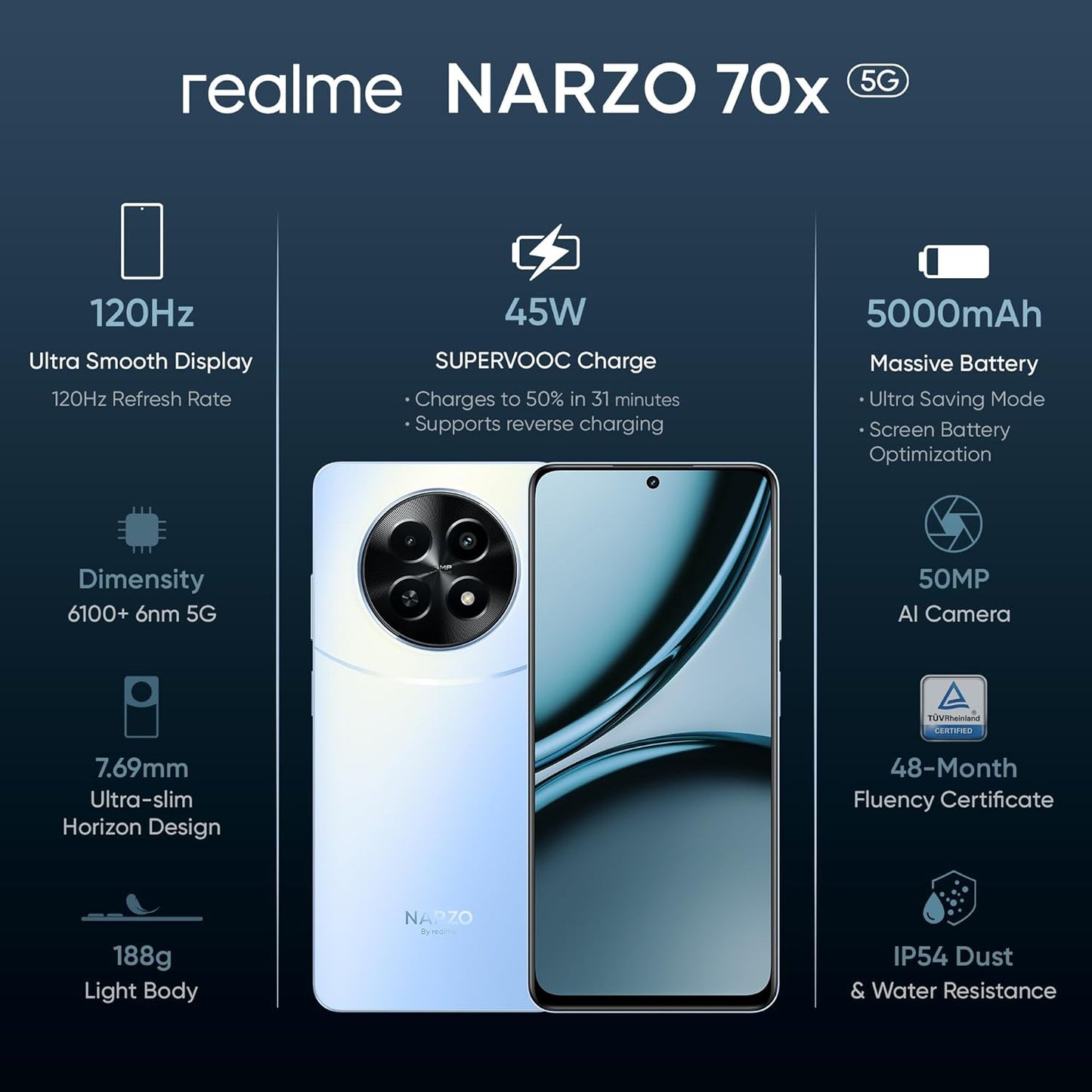 realme NARZO 70X 5G (ICE BLUE, 128 GB)  (6 GB RAM) PRODUCT CODE (OS00015008)