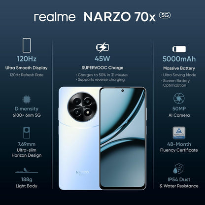 realme NARZO 70X 5G (ICE BLUE, 128 GB)  (6 GB RAM) PRODUCT CODE (OS00015008)