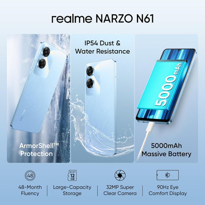 realme NARZO N61 (Voyage Blue,4GB RAM+64GB Storage) 90Hz Eye Comfort Display | IP54 Dust & Water Resistance | 48-Month Fluency | Charger in The Box PRODUCT CODE (OS00015003)