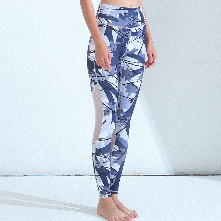 Mesh Stitching Printed Sports Trousers For Fitness