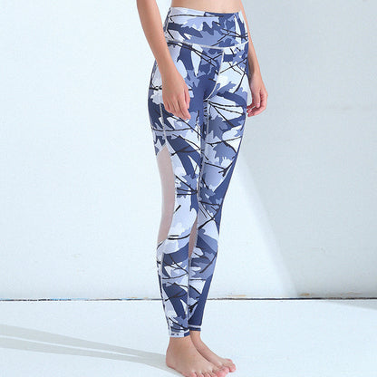 Mesh Stitching Printed Sports Trousers For Fitness