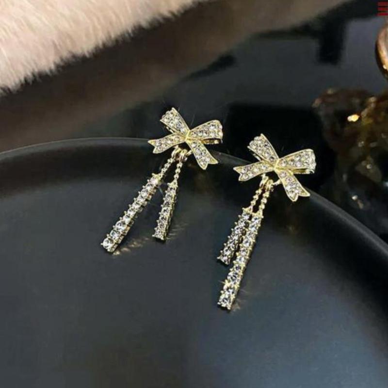 Bow Earrings Dangle Luxury Crystals Pendant Modern Women's Earrings PRODUCT CODE (OS0006899)