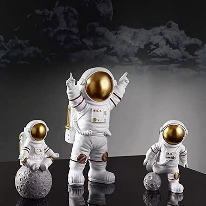 OS Astronaut Spaceman Statue Ornament Home Office Desktop Figurine Decors Set of 3 - Golden PRODUCT CODE (OS0004516)