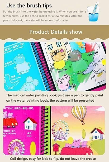 OS Reusable Magic Water Quick Dry Book Water Coloring Book Doodle with Magic Pen Painting Board for Children Education Drawing Pad (Multi Color, 4 Books) PRODUCT CODE (OS0001152)