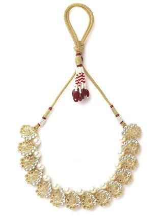 Karatcart Gold Plated Peacock Design Kundan and Pearl Choker Necklace Set for Women PRODUCT CODE (OS0006766)