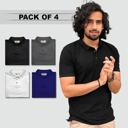 GMG Poly Matte Assorted Solid Half Sleeves Mens Polo T-Shirt Pack Of 4 PRODUCT CODE (GMG0005089)