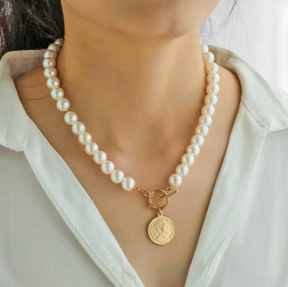 AVR JEWELS Pearl Coin Chain Necklace For Women PRODUCT CODE (OS0006897)