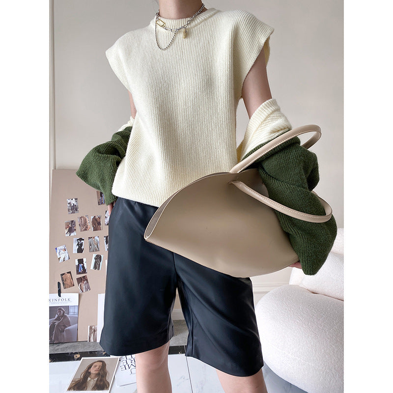 Contrasting Color Design Knit Vest Shawl Two-piece Set