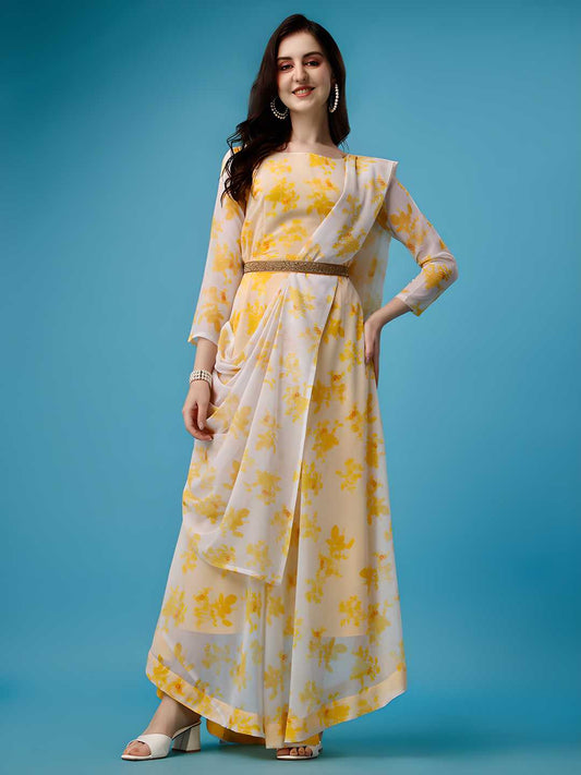 OS Plus Size Women's Printed Anarkali Kurti & Dupatta Set with Belt PRODUCT CODE (OS0009008)