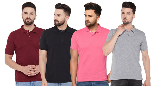 OS Cotton Blend Solid Half Sleeves Mens Polo Neck T-Shirt (Pack of 4) PRODUCT CODE (OS0005006)