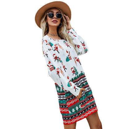 European And American Women's Christmas Print Loose Loose Dress