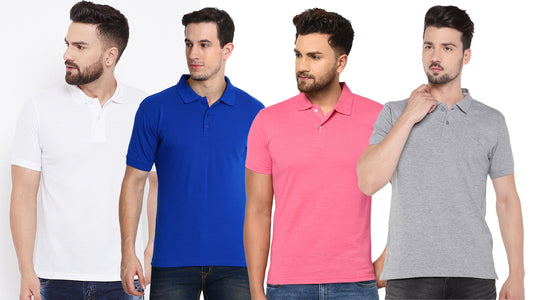 OS Cotton Blend Solid Half Sleeves Mens Polo Neck T-Shirt (Pack of 4) PRODUCT CODE (OS0005505)