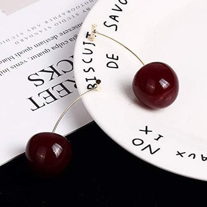 3D Red Cherry Drop Earrings Cute Fruit Gold Dangle Earrings PRODUCT CODE (OS0006898)