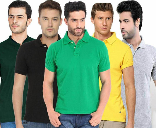 OS Poly Cotton Solid Half Sleeves Mens Polo T-shirt (Pack of 5) PRODUCT CODE (OS0005516)