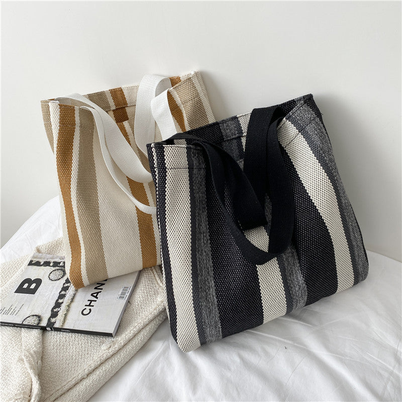 Fashion Simple Retro Striped Canvas Shoulder Bag