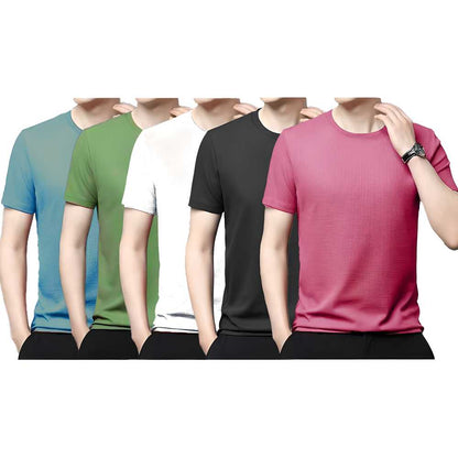 OS Polyester Stretchable Solid Half Sleeves Mens Round Neck T-Shirt Pack Of 5 PRODUCT CODE (OS0005002)