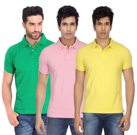 OS Cotton Blend Solid Half Sleeves Mens Polo Neck T-Shirt (Pack of 3) PRODUCT CODE (OS0005548)