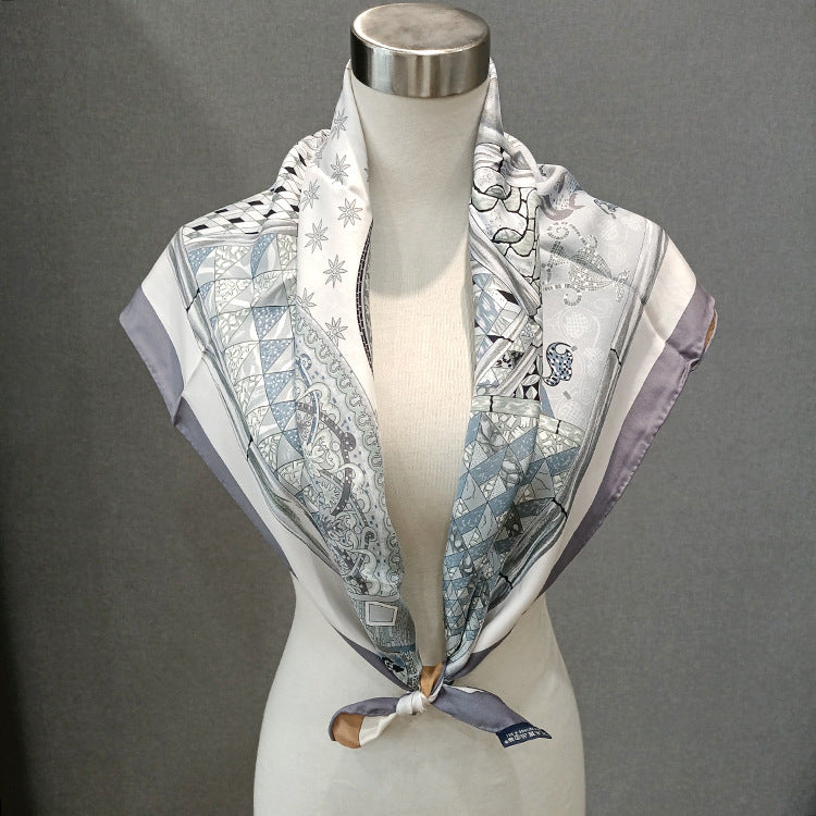 Women's Double-sided Printing Twill 18mmi Sand Wash Silk Scarf Shawl