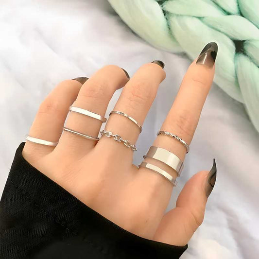 Silver Plated Trending Ring Set For Women (7 Pcs) PRODUCT CODE (OS0006722)