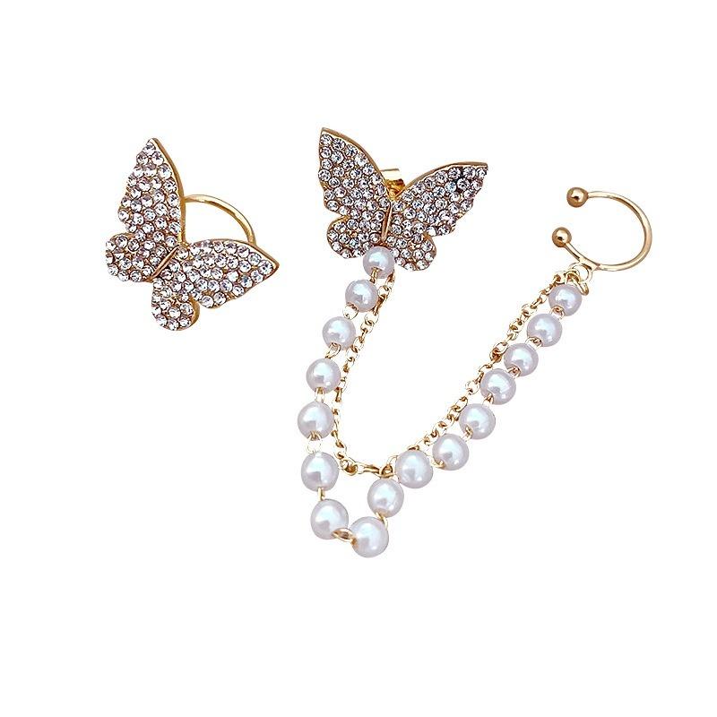 AVR JEWELS High sense of asymmetric butterfly pearl ear bone clip earrings all-in-one female super fairy tassel earrings PRODUCT CODE (OS0006788)